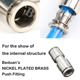 Beduan Push to Connect Fitting 3/8" OD Nickel-Plated Copper Pneumatic Air Fitting Straight Union Tube Connector (Pack of 1)