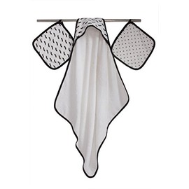 Bacati - Love Muslin/Cotton Fabric One Hooded Towel & Two Wash Cloths (Mustache/Plus/Cross, Black)