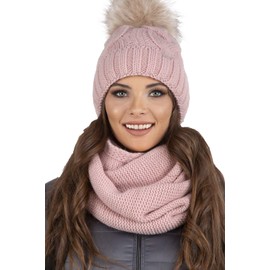 VIVISENCE 7103 Women's Winter Loop Scarf Made of Fashionable Cosy Warm Yarn with Double Around The Neck, Wearable Cold Winter Days, Women's Elegant and Sporty Outfits, Winter Autumn, pink