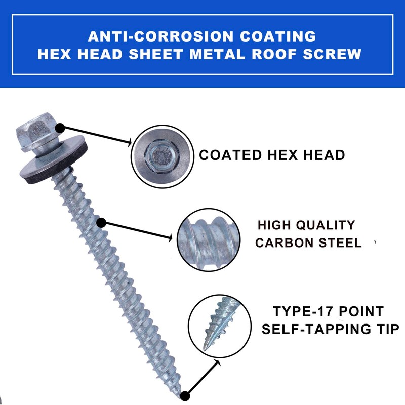 BHTOP Metal Roofing Screws 10 x 2 inch, Hex Head
