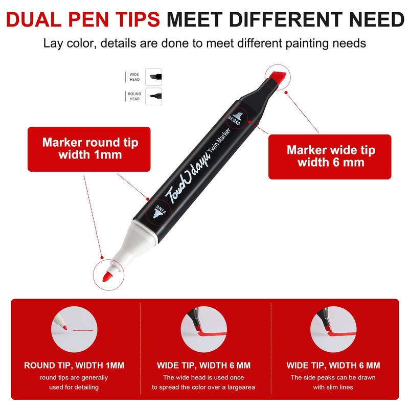 RMIVEGLIA Alcohol Marker Pens Set, 48 Colours, Double-Sided Brush, Felt