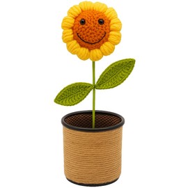 Office Pen Pencil Holder Crochet Sunflower Flexible Foldable Long Stem Gifts for Women Birthday, Anniversary, and Mother's Day