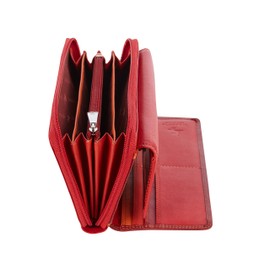 VISCONTI Women's Genuine Leather Wallet in Long Format Large XXL with Zip Closure Coin Compartment with RFID Blocking and Many Compartments - Red