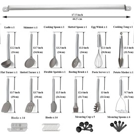 Kitchen Utensils Set, Kyraton 38 Piece Silicone kitchen Cooking Utensils Set with Utensil Rack, Spoon Spatula Set, Non-Stick kitchen Gadgets, Dishwasher Safe