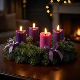 Simplelight Advent Candles, Purple & Pink Flameless Votive Candles with Timer, Advent Wreath with Flameless Candles, Realistic Black Wick, Set of 6-Battery Included (Purple Pink)