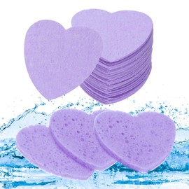 uxcell 60 Count Compressed Facial Sponges Heart-Shaped Face Cleansing Sponges Pads for Daily Skincare Routines at Home, Kitchen, Travel, Purple