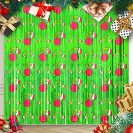 AFZMON 2 Pack Christmas Party Decorations Red Green Grinch Tinsel Foil Fringe Curtains Party Supplies, Wizard Gesture Photo Booth Prop Backdrop for Christmas New Year Birthday