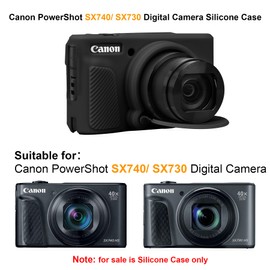 Elonbo Silicone Camera Case for Canon PowerShot SX740 / SX730 Digital Camera, Canon PowerShot SX740 HS / SX730 Camera Soft Rubber Protective Case with Detachable Lens Cover, Black