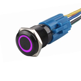 ESUPPORT 19mm 12V 3A Car Purple LED Light Angel Eye Metal Push Button Toggle Switch Socket Plug Latching Black Shell