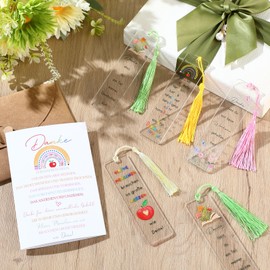 Clabby 8 Sets Thank You Gifts for Teacher Thank You Educator Bookmark with Tassel Floral Transparent Acrylic Bookmarks Thank You Cards and Envelopes for Graduation School Farewell Birthday Teacher's