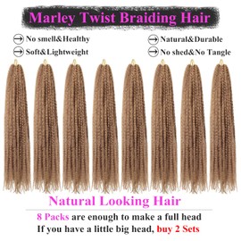 Marley Twist Braiding Hair 24 Inch 8 Packs – Long-Lasting Marley Hair, Fluffy&Tangle-Free Cuban Twist Hair for Braiding, Natural Look Synthetic Spring Afro Kinky Twist Hair Extensions (27)