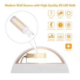 Tipace Modern LED Indoor Wall Sconces 2 Packs Hardwired Interior Aluminum Wall Lights Up and Down Wall Mount Light for Living Room Bedroom Hallway Corridor Warm White 3000K(with G9 Bulbs)