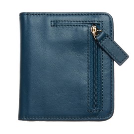 Gostwo Small Wallet for Women, Bifold Card Holder Rfid Wallet Women Genuine Leather with ID Window(Blue Vintage)