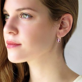 Austrian Crystal Square Cushion Drop Leverback Earrings for Women 14K Rose Gold Plated Hypoallergenic Jewelry (Antique Pink)