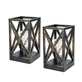 WINGBO 2 Pack Retro Battery Powered Table Lamps, Battery Operated Cordless Lamp Set, Portable Nightlight Decorative Light for Living Room Dining Room Bedroom Entryway Patio, Black & Gold Finish