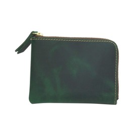 KOYOKOMA Wallet Coin Purse, Genuine Leather, L-Shaped Zipper, Mini Wallet, Thin, Lightweight, Compact, Card Slot, Mens, Stylish, vizillian green