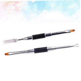 IWOWHERO 2pcs Nail Art Pen Brush Set Double-ended Steel Push Marker for Nail Design