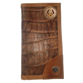 Custom Ariat Masonic Square and Compasses Long Gator Print Leather Wallet