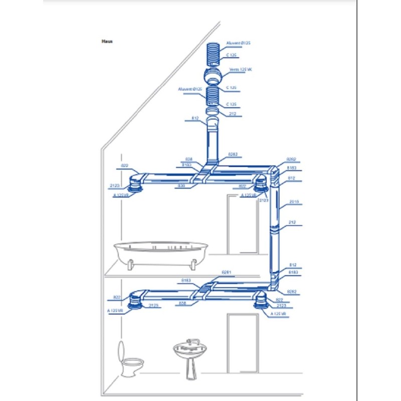 VENTS Diameter 125 mm T-piece adapter for round pipes, PVC
