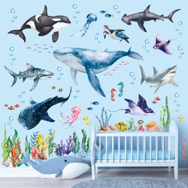 DECOWALL SG3-2430 Large Sea Creature Wall Stickers Decals Kids Under The Sea Ocean Bathroom Bedroom Fish Nursery Décor Turtle Art Baby Room Peel