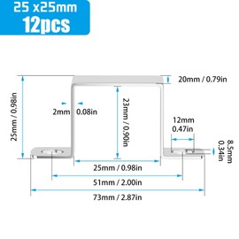 sturiz Pack of 12 Square Pipe Clamps 304 Stainless Steel Square Tube Pipe Clamps 25 x 25 mm Square Tube Clamp U Clamp Square for Front Doors Windows Water Supply and Other Pipes