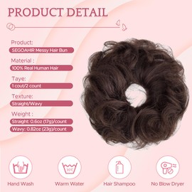 SEGOHAIR Messy Bun Hair Piece 100% Real Human Hair Wavy Chignon Updo Hair Bun with Elastic Scrunchie for Women & Girls- 1 PCSDark Brown