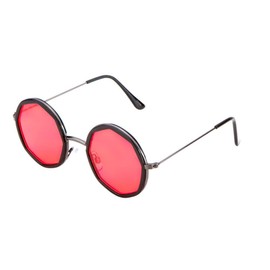 Round Metal & Plastic John Lennon Sunglasses w/Octagon Color Lenses (Gunmetal & Black Frame, Red)