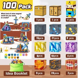 100PCS Magnetic Blocks-Build Mine Magnet World Set for Boys & Girls Age 3-8, STEM Sensory Toys for Toddlers Gifts for 3+ Years Old Girls Boys,Magnet Cubes Creative Kids Games Kids Toys (0.8IN/2CM)