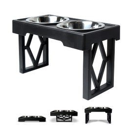 Pet Zone Elevated Dog Bowls Designer Diner 3 Height Adjustable Raised Dog Bowl Stand With 2 Stainless Steel Dog Bowls (7 Cup Capacity Each)