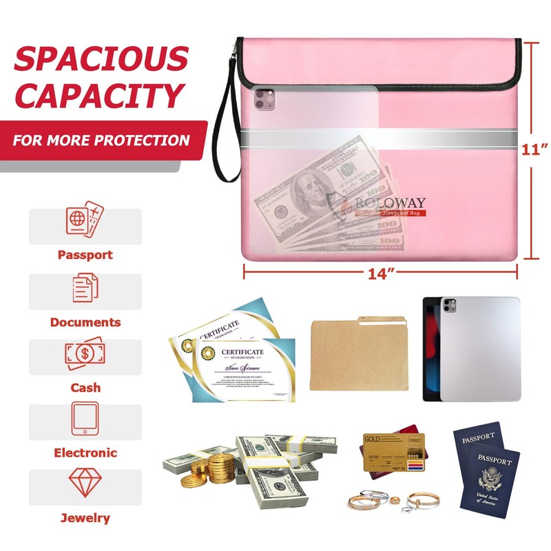 ROLOWAY Fireproof Document Bag (14 x 11 inch) with 5200℉