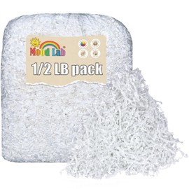 Mood Lab Crinkle Cut Paper Shred Filler - 1/2 LB White - Shredded Cut Paper for Basket Filling - Gift Box Kraft Wrapping Paper