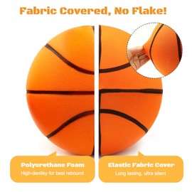 Yuheybe Silent Basketball Cloth Covered, 2025 Upgrade Quiet Basketball Dribbling Dream Indoor Size 5/7, Foam Airless Training Ball & Keychain, Higher Bounce Noiseless House Practice