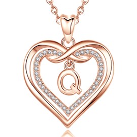 Vito Initial Letter Heart Pendant Necklaces for Women, Cubic Zirconia Alphabet Q Neckless, Dainty Infinity Name Jewelry Gifts
