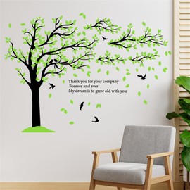 WOHAHA Wall Sticker, Tree, Stylish, Large, Green Tree, Green Leaves Birds, Wallpaper Stickers, Scandinavian English, Inspirational Words, My Dream is to grow with you, Living Room, Sales Offices, Wall