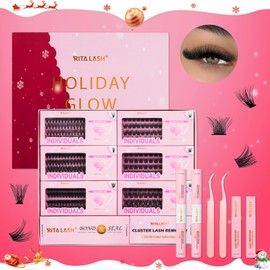 RITALASH Christmas Gift Cluster Lash DIY Eyelash Extensions kit (holiday glow cluster lash gift)