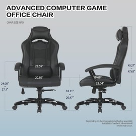 Msdizuo Gaming Chair Ergonomic PU Leather Lumbar Support and Headrest Seat Height Adjusted High Back 330lbs Black