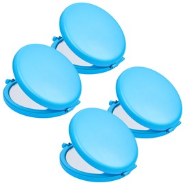 Compact Mirror for Purse, Metal Round Shell, Double-Sided 1X/2X Magnifying, Portable Travel Makeup Mirror, Mini Pocket Mirror, Deep Sky Blue, 4 Packs