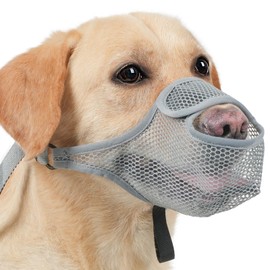 LUCKYPAW Dog Muzzle for Large Medium Small Dogs, Patented Mesh Muzzle to Prevent Biting Chewing Eating, Soft Mouth Guard with Front Opening Design for Drinking Panting(Grey, M)