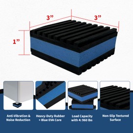 American Built Pro Rubber Anti-Vibration Isolator Pads – Heavy Duty Blue EVA Pads for Washing Machines, HVAC Compressors, Air Conditioners, Treadmills, Noise Reduction and Shock Absorption (3x3)