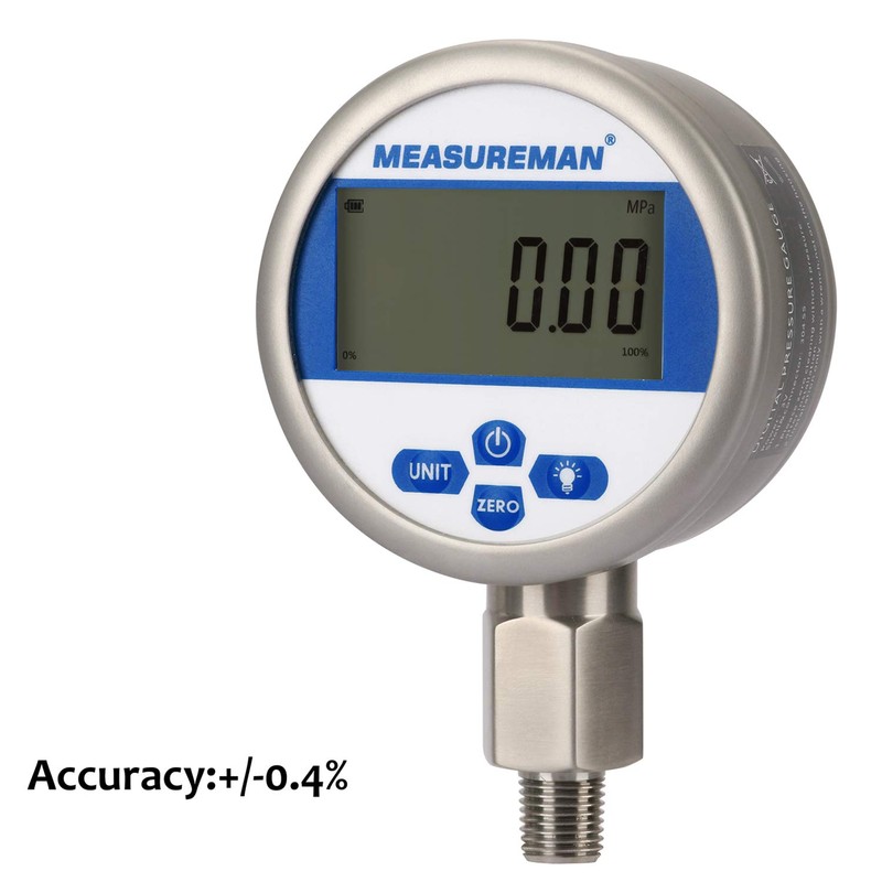MEASUREMAN 0-10000psi Digital Pressure Gauge 3-1/8" Dial, 1/4" NPT Lower,