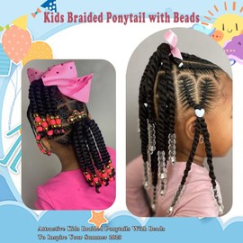 WSTAR Kids Ponytail Extension With Beads Two-Strand Twists Hairstyles for Kiddie Cute Kids Braids with Beads Protective Synthetic Braided Hairstyles for Black Girls(White 6inch Two-strand Twist)