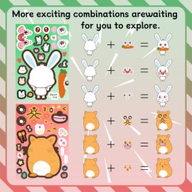 30 Sheets Make-a-face Stickers, Cute Kawaii Small Animal Stickers Sheets Make Your Own Stickers for Kids, Birthday Party Favors Supplies Craft Teacher Class Rewards 9 Designs