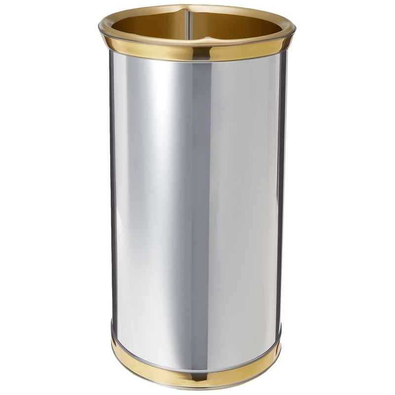Kraftware Mylar Polished Chrome/Brass Waste Basket with 3/4-Inch Polished Brass