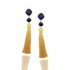 Moonstruck Women Gold Tassel Dangle Earrings With Black Stone for
