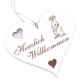 Herzlich Willkommen Sign – Standing Meerkat – Decorative Heart Wooden Welcome Sign Door Sign Decorative Sign Door Decoration