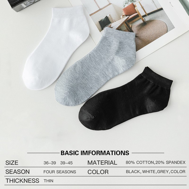 Caudblor 12 Pairs Low Cut Classic Sneaker Socks - Black/White/Grey