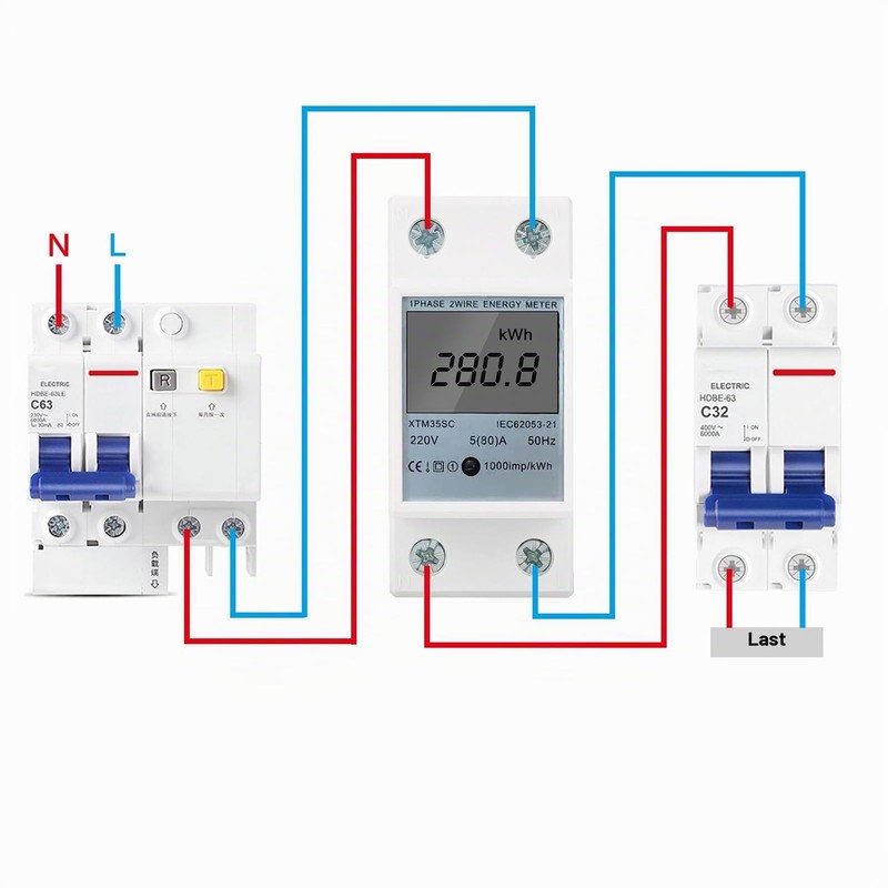 DEWIN Electricity Meter, DIN Rail, Digital Electricity Meter, 1 Phase