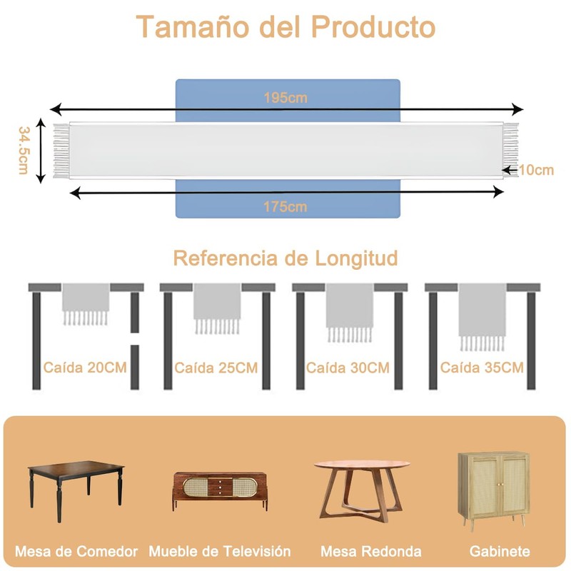 Camino de Mesa con Borlas Elegante Table Runner Boho para
