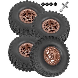 hopsupRC 2.2in Aluminium Wheels&Wheel Rim Tires Beadlock Wheel&Wheel Hub Rim Upgrades Part for 1/10 SCX10 SCX10II SCX10III 90046 TRX4 D90.4PCS(135 * 55MM),Bronze