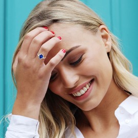 ChicSilver 9mm Pear Cut Teardrop Birthstone Promise Ring for Her, 925 Sterling Silver Simulated Blue Sapphire Gemstone Anniversary Wedding Engagement Band Rings for Women September Birthstone Jewelry